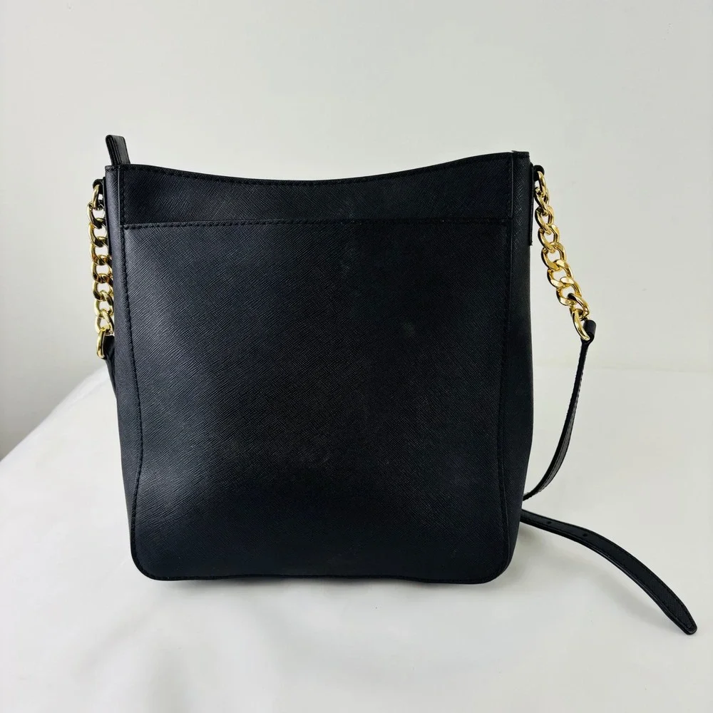 Micheal Kors Black Hamilton Traveler Leather Messenger Crossbody Bag‎